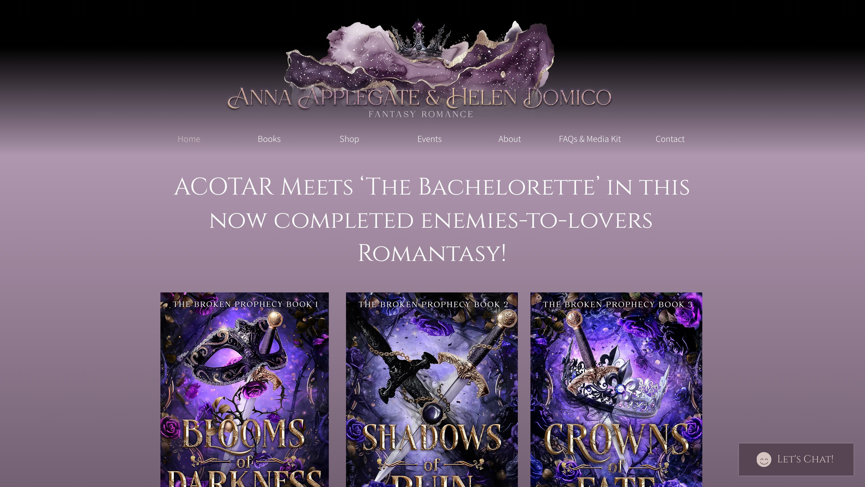 Promotional image for a fantasy book series with book covers and a promotional text on a dark purple background.